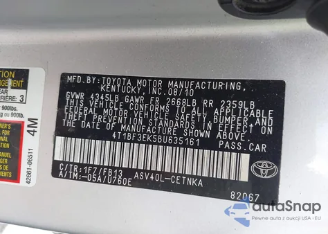 2011 Toyota Camry из США, поврежденный, VIN 4T1BF3EK5BU635161
